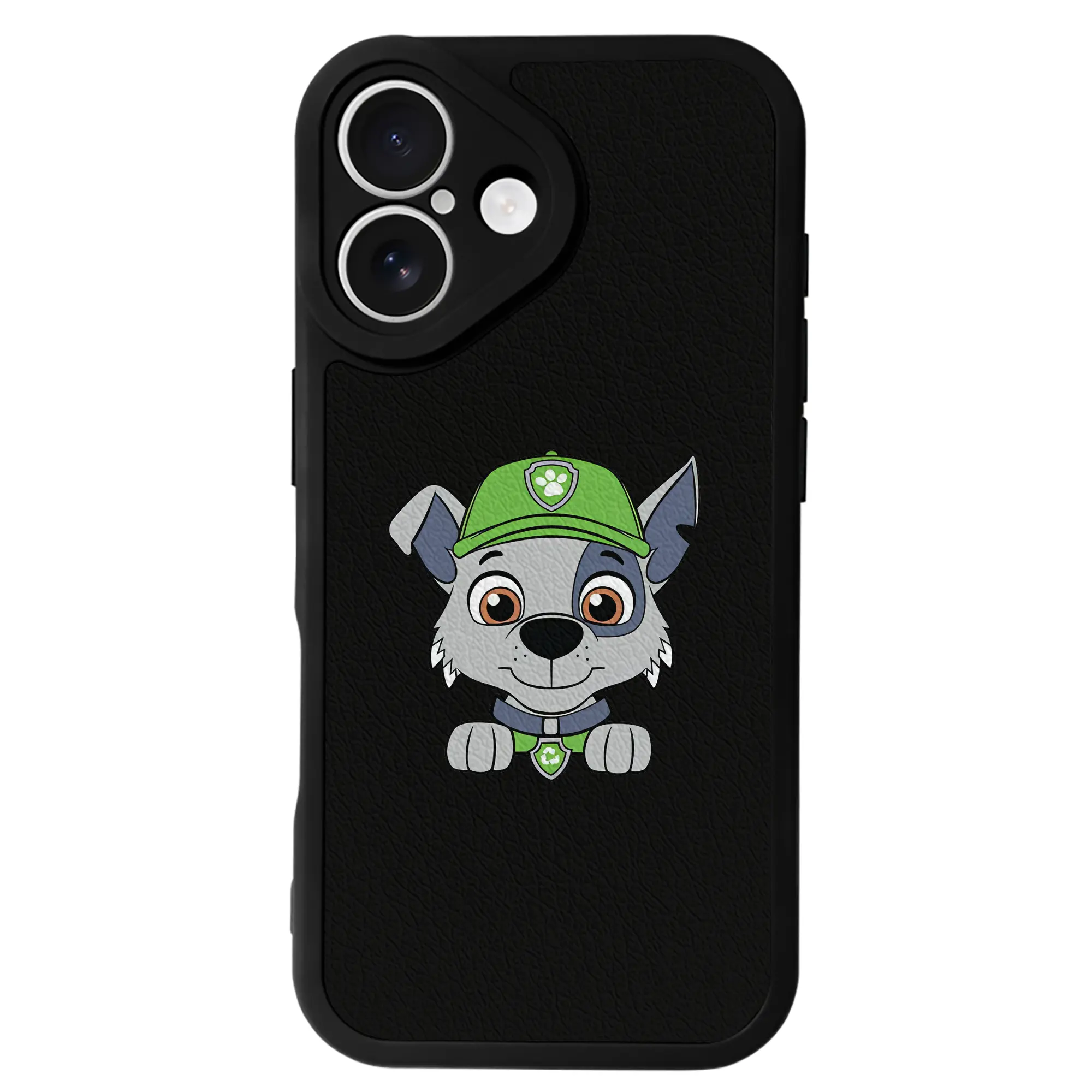 パウ・パトロール グッズ ロッキー - IPhone 16シリーズ対応 ・ シリコンスマホケース ・ レザー調 ・ 高精度フィット ・ 耐衝撃 ・ ワイヤレス充電対応 ・ 精密カット